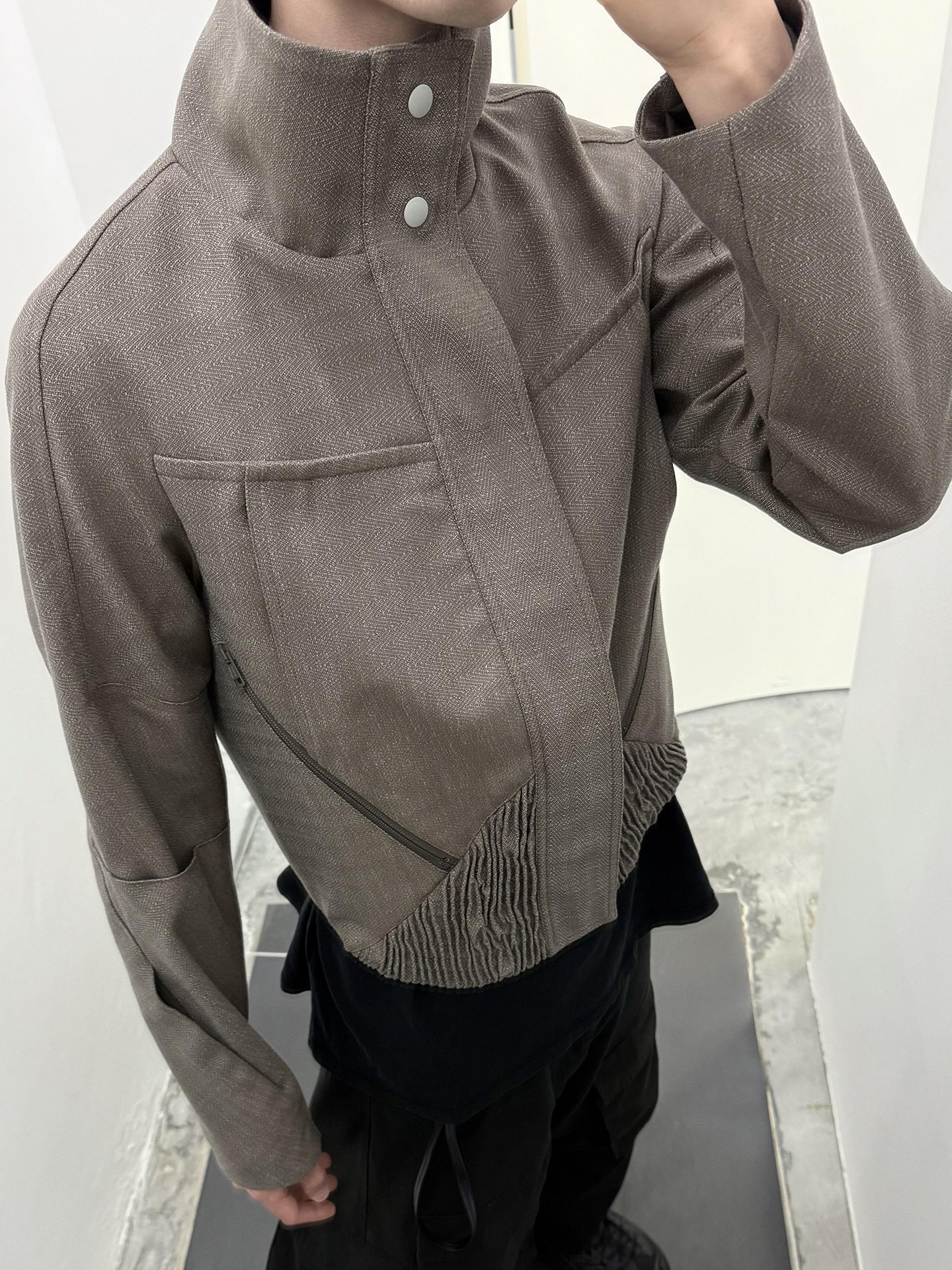 Kiko Kostadinov Zafar Khaki Stand-Up Collar Wool Jacket Custom 