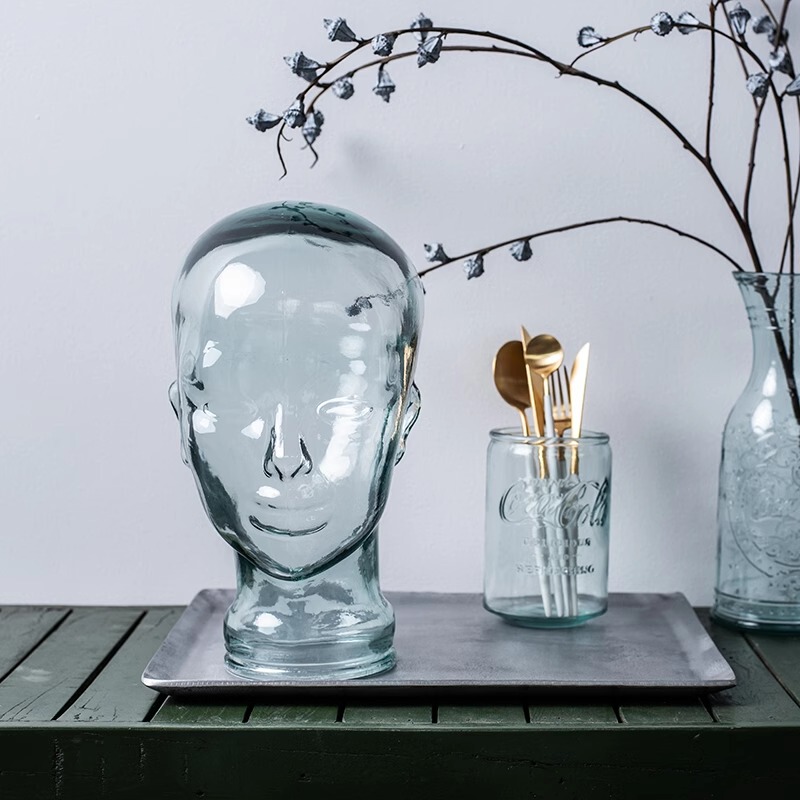 Handmade Glass Human Head Model Transparent Head Mold Prop Head Display Ornament Vintage Decorative Statue Headphone Stand Handmade Glass Human Head Model Transparent Head Mold Prop Head Display Ornament Vintage Decorative Statue Headphone Stand
