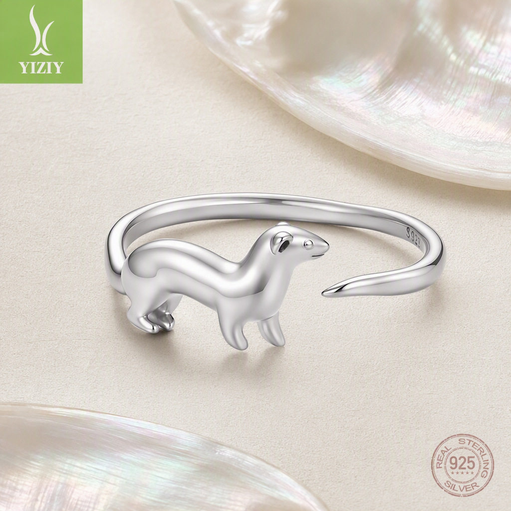 Original s925 sterling silver snow leopard open ring cute soft cute animal silver ring ring simple and trendy