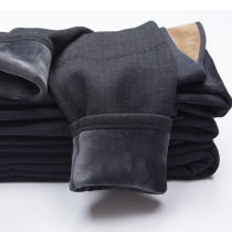 German velvet warm pants men plus velvet thickened winter large size youth medium thick high waist slim suede one-piece cotton pants men thin