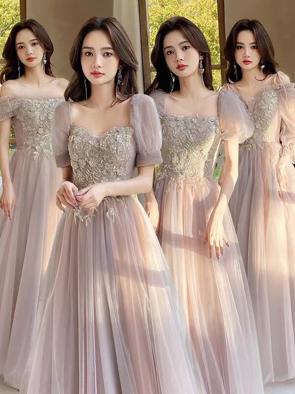 Bridesmaid Dress in Pink, Can Be Worn Casually, with a High-End Feel, Niche and Ethereal, Sister Group Dress, Suitable for Banquets, Graduation Ceremonies, and Performances