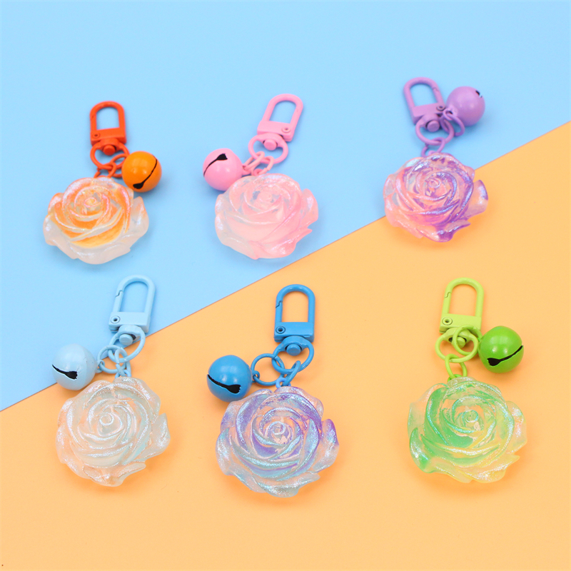 ins Japanese-Style Luminous Gold Powder Rose Flower Resin Camellia Door Handle Car Keychain USB Flash Drive Small Pendant