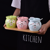Oil and salt jar seasoning can set Japanese seasoning box household Japanese seasoning jar Japanese ceramic seasoning jar three-piece set