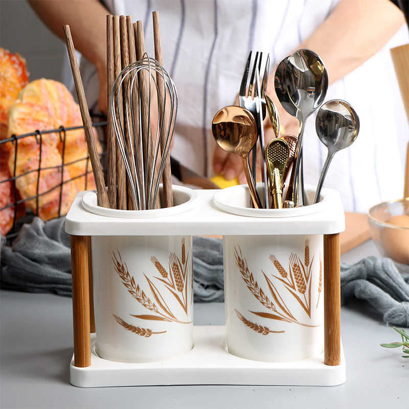 Bone porcelain chopstick cylinder ceramic hollowed-out chopstick cylinder frame with drain box Two cylinder mounted moisture-proof moldy cage drain shelf disc