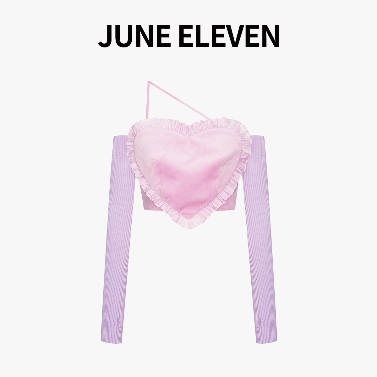 June Eleven Feng Timo 同型ニット スプライシング ハート トップス レディース シングルショルダーストラップ 取り外し可能スリーブ チューブトップ