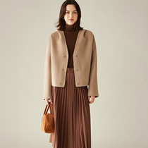 2024 Autumn and Winter Classic Double-sided Camel Hair Coat Womens Short V-neck Small Style Slim Fit Coat
