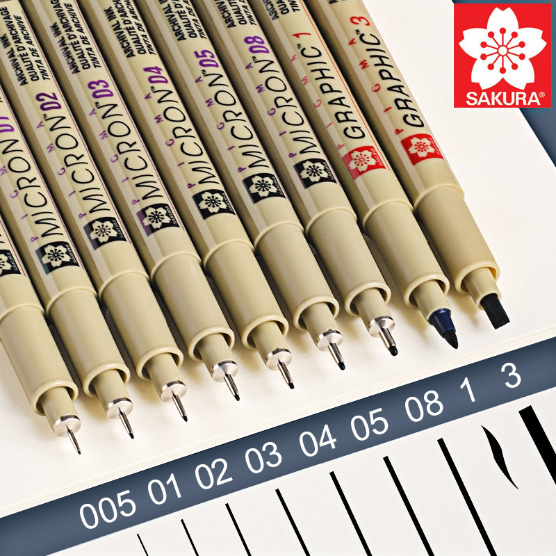 Sakura Sakura Brand Fineliner Pen, Needle Tip Pen, Art Drawing Special Pen, Anime Sketch Pen, Hand-Drawn Pen, Outlining Pen, Waterproof Japanese Drawing Manga Outlining Pen, Elementary School Ink Line Pen, Children's Pen
