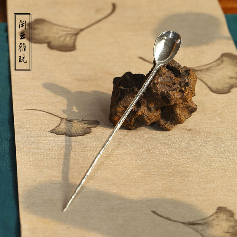 Leisure Yunya toy handmade S999 sterling silver hammer pattern tea spoon tea shovel tea needle Tea pass tea set zero with Gongfu tea set