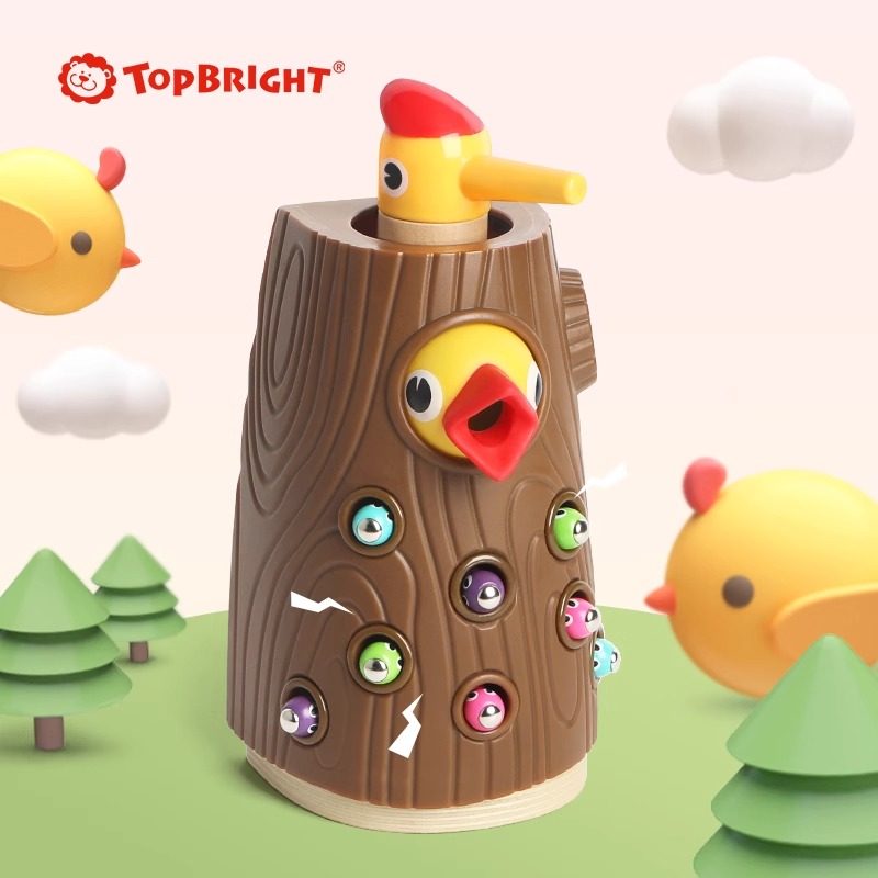 トップブライト・ウッドペッカーは、鳥や雛に餌を与えるために昆虫を捕まえるおもちゃで、子供向けの釣りおもちゃでもあります。