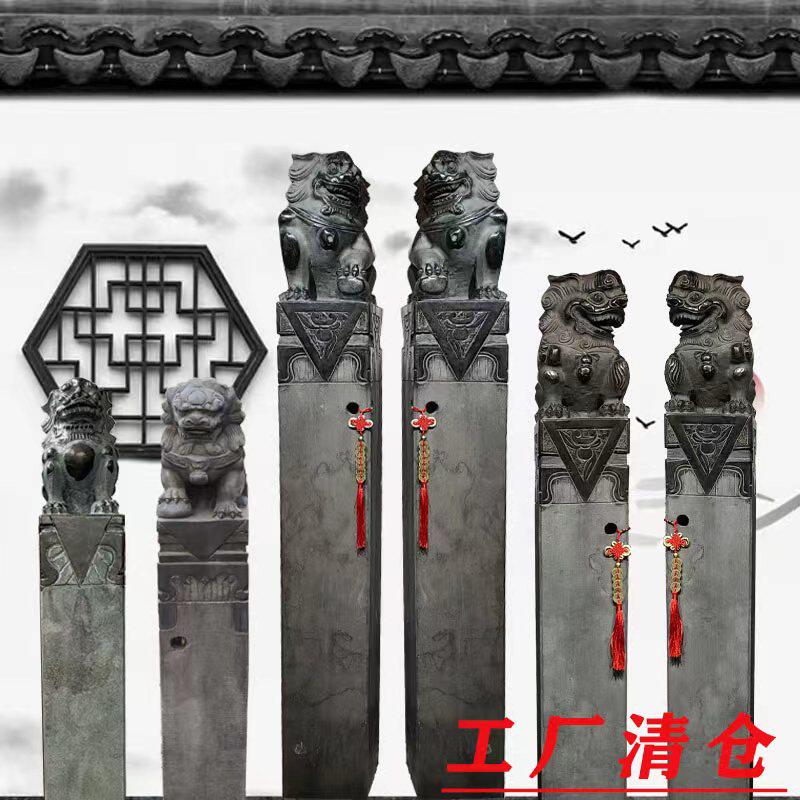 Antique tethered horse pile stone carvings made of old lion Kirin leopard Four God Boulder Stone Columns Duozodiac Villa Courtyard