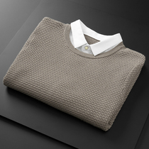 Autumn and winter fake two sweater mens shirt collar Korean version of loose men plus velvet thickened autumn and winter handsome wool tide