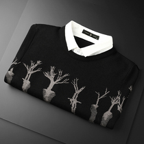 Shirt collar fake two sweater mens New thick and velvet loose mens sweater Korean version of autumn and winter handsome