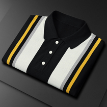 Turn Collar Knit Short Sleeves Male Trend 2022 Exploits Korean version Striped Collision Color Half Sleeve T-shirt Polo Shirt New Summer