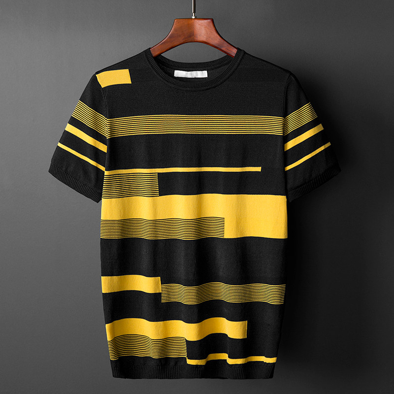 Round neck sweater male tide T-shirt summer style loose thin section ice silk knit cardiovert man half short sleeve beat bottom shirt 2021 new