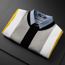 Fake two-piece sweater mens shirt collar trend long sleeve spring loose thick style leading sweater mens fake two-piece set
