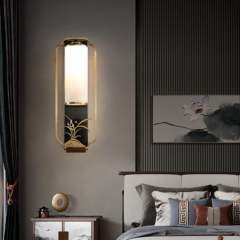 All copper new Chinese style wall lamp living room TV background wall lamp bedroom bedside lamp modern Chinese style study staircase lamp