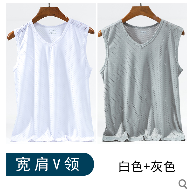 V-cổ băng mùa hè thể thao nam vest trắng đá phiến tay t-shirt xu hướng dép-vai nam đáy nam