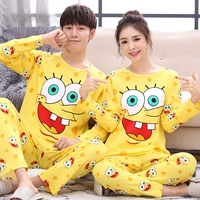 Cặp vợ chồng mùa thu dài tay đồ ngủ cotton phim hoạt hình cô gái bọt biển bé đồ ngủ nam phục vụ nhà mùa xuân và mùa thu pijama nữ