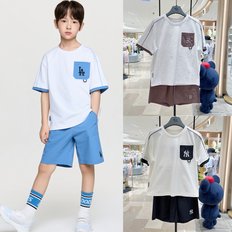 Korean Purchasing Agent Mlb Children's Small Pocket Short-Sleeve Cool T-Shirt and Shorts Casual Sports Two-Piece Set 26 Summer 0863 Korean Purchasing Agent Mlb Children's Small Pocket Short-Sleeve Cool T-Shirt and Shorts Casual Sports Two-Piece Set 26 Summer 0863