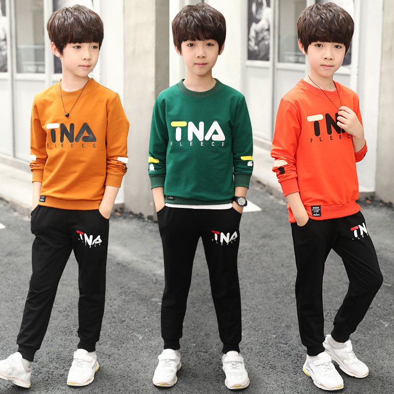 Big boy sports suit autumn clothes seven, eighty-two, three-year-old boy long-sleeved thick cotton T cool and handsome spring and autumn two-piece suit