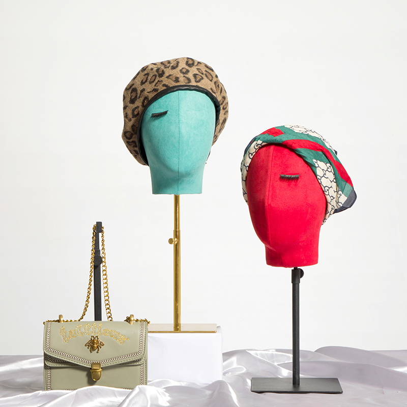 Suede Suede Ornament Shop Bag Head Mold Cos Fake Human Head Jewelry Hat Base Model Head Wig Props Bracket