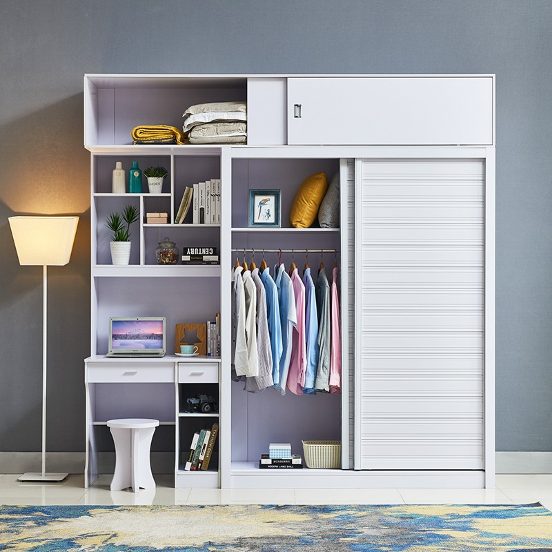 Modern simple sliding door wardrobe bookcase plus desk computer desk integrated student desk small apartment combination home