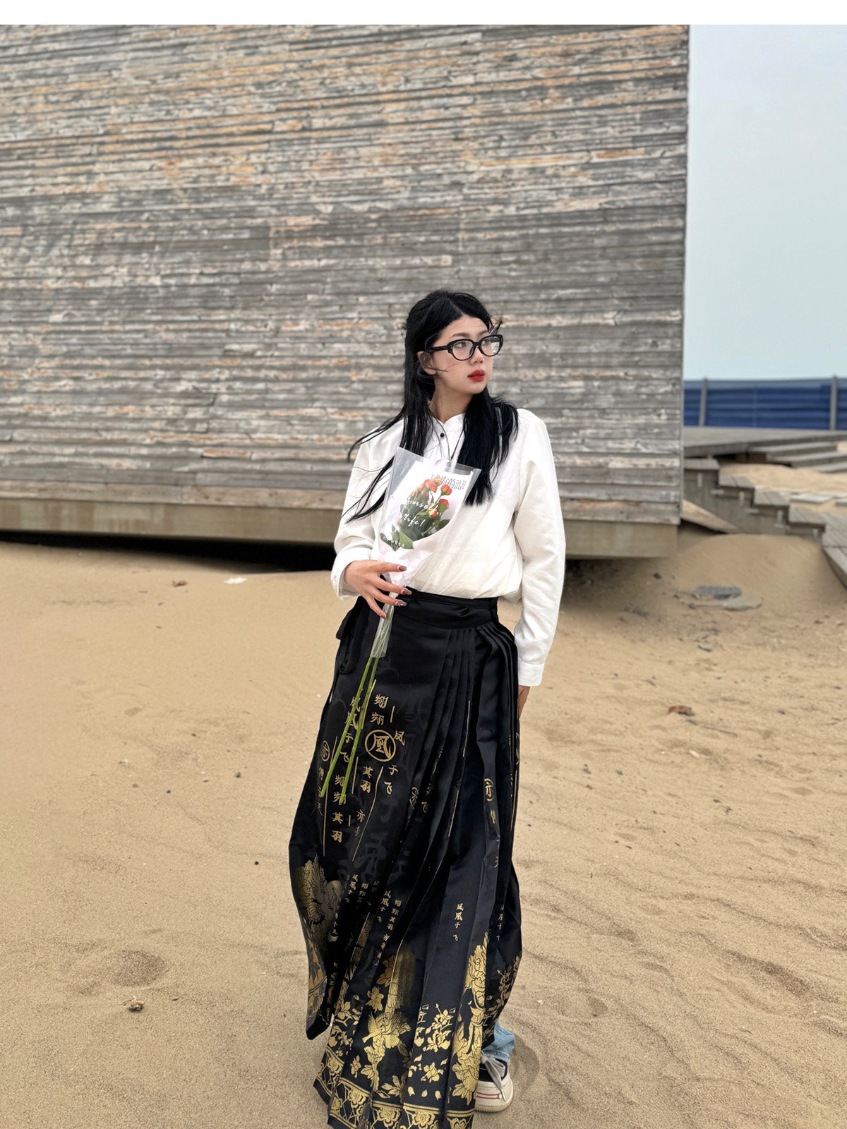 китайский костюм 梦唐记凤凰于飞原创大码汉服胖mm冬季200斤大码马面裙文字织金