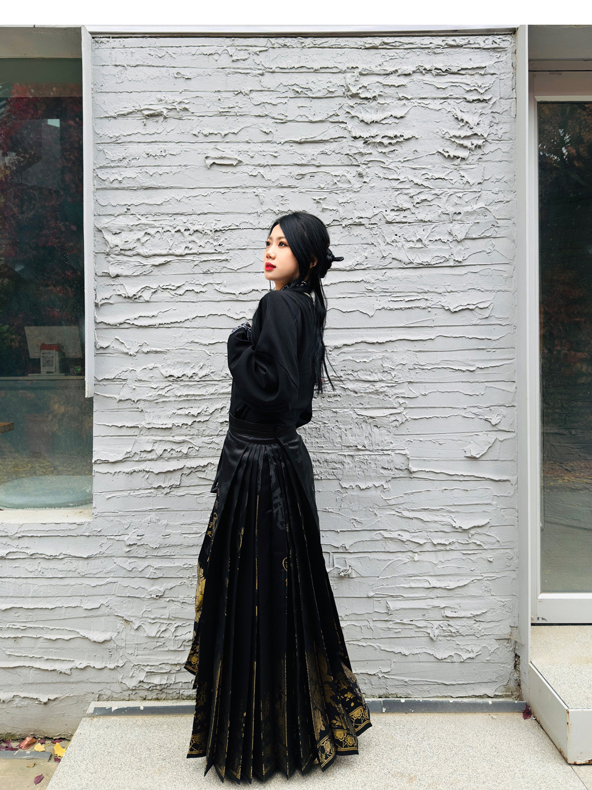 китайский костюм 梦唐记凤凰于飞原创大码汉服胖mm冬季200斤大码马面裙文字织金