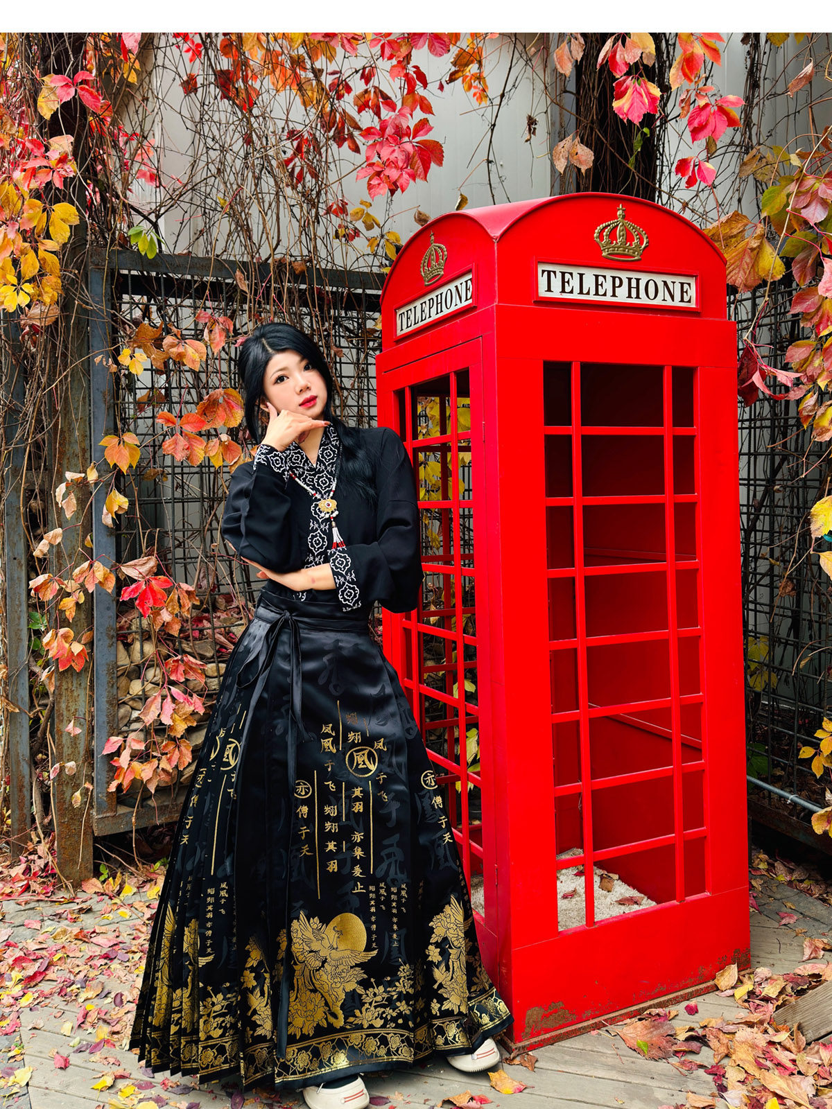 китайский костюм 梦唐记凤凰于飞原创大码汉服胖mm冬季200斤大码马面裙文字织金