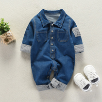 Baby clothes Denim jumpsuit 0 a 1-year-old newborn 3-6 months spring and autumn clothing climbing clothes male baby spring 2