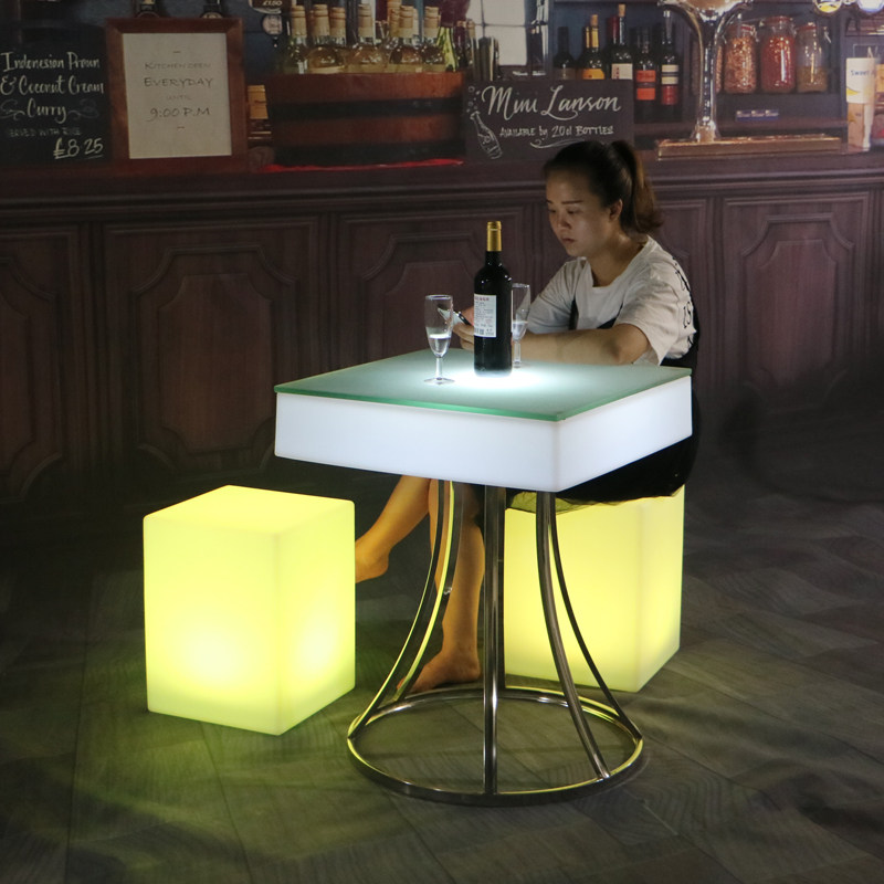 Led clear bar table and chairs Bar tea table Leisure composition Garden Balcony Seven Colorful Nets Red and chairs Outdoor luminous furniture