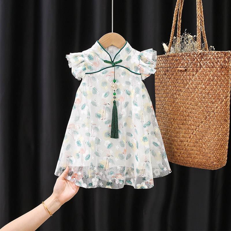 Girl dress summer dress children baby hangown dress summer princess wind thin short sleeve net children