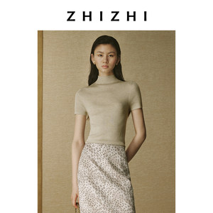 Zhizhi Nanrouzhi Elegant Half-Turtleneck Seamless Integrated Shiny Wool Blend Base Layer Short Sleeve 26 New Style