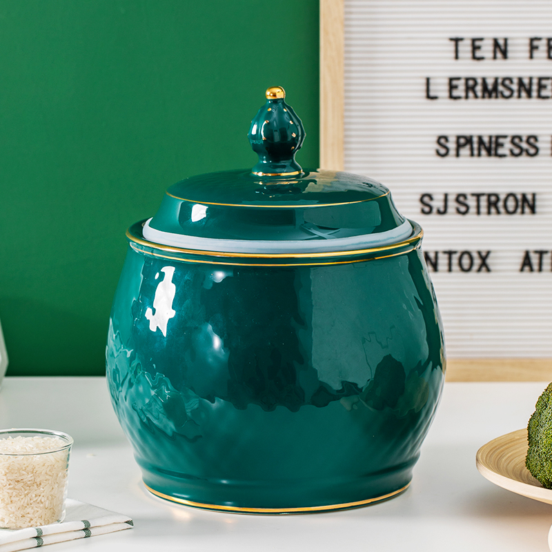Rice tank with lid household ceramic rice bucket insect-proof moisture-proof sealed rice box flour storage tank tea cake rice storage box