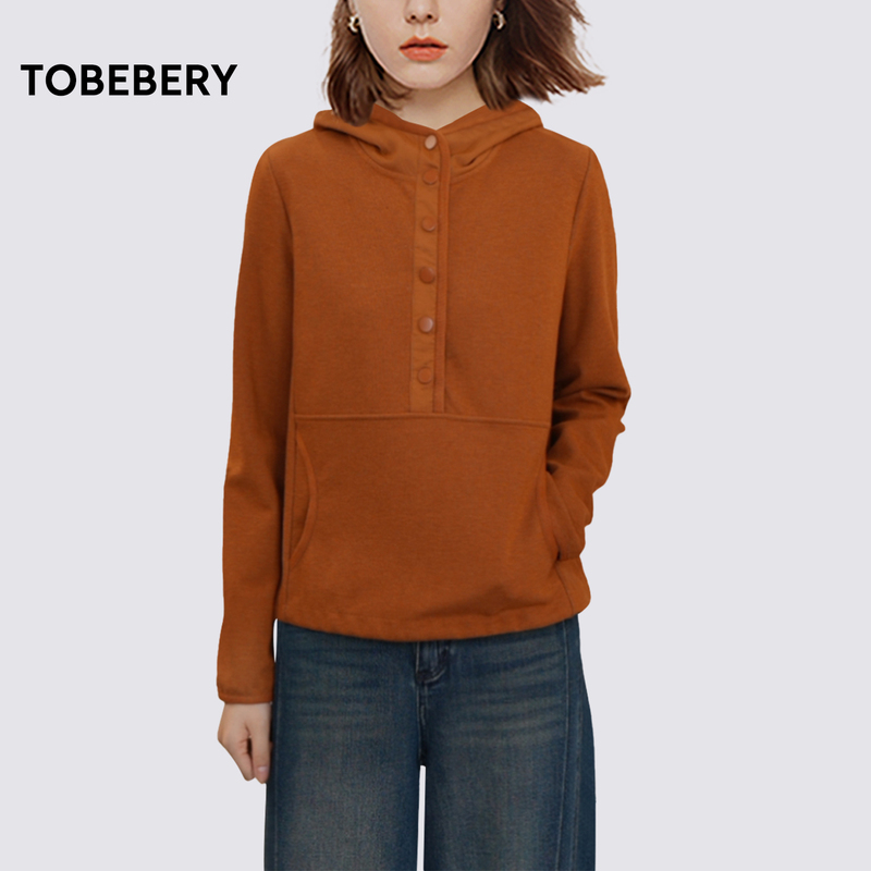 【Xiaowen Sisters X Shenzhen Tob】Versatile and Stylish Patchwork Hooded Half-Open Collar Pullover Sweatshirt for Women