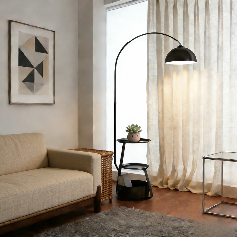 Retro Floor Lamp with a Vintage Style, Integrated Bedside Shelf, Table Lamp for Bedroom, Ambient Fishing Lamp for Living Room Next to the Sofa Retro Floor Lamp with a Vintage Style, Integrated Bedside Shelf, Table Lamp for Bedroom, Ambient Fishing Lamp for Living Room Next to the Sofa