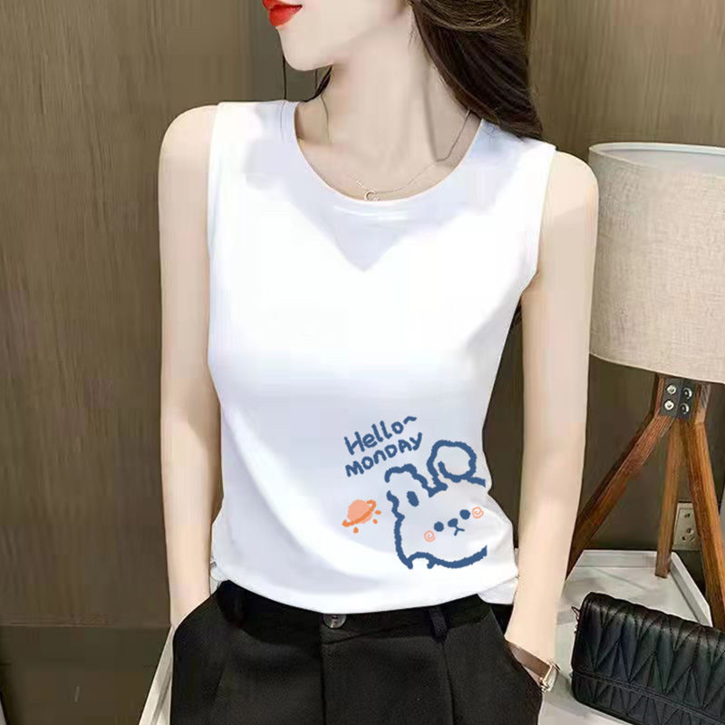 Loose Plus-Size Sleeveless White Camisole 2024 New Style Round Neck Solid Color Outerwear Vest for Women Inner Wear Top Loose Plus-Size Sleeveless White Camisole 2024 New Style Round Neck Solid Color Outerwear Vest for Women Inner Wear Top