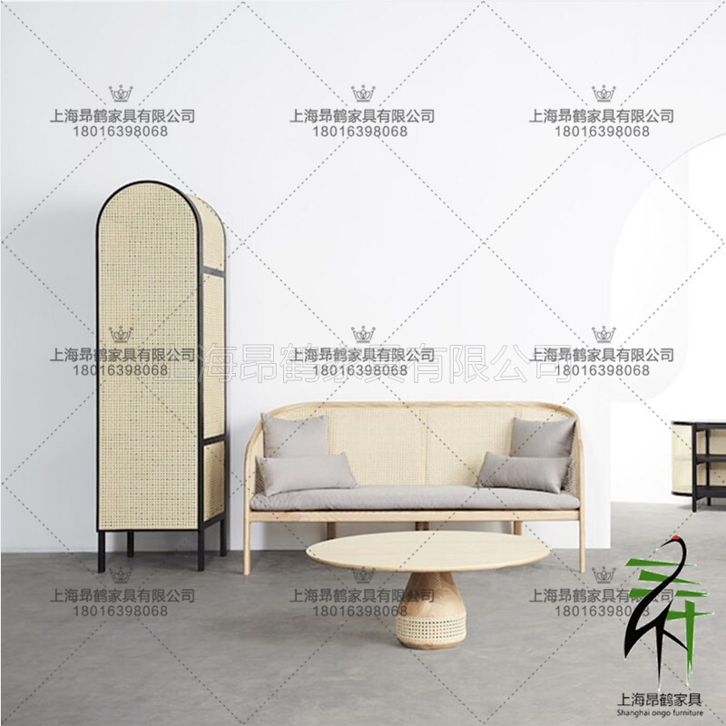 Neoclassical retro living room bedroom homestay solid wood sofa photo studio reception double or triple sofa art soft bag rattan chair