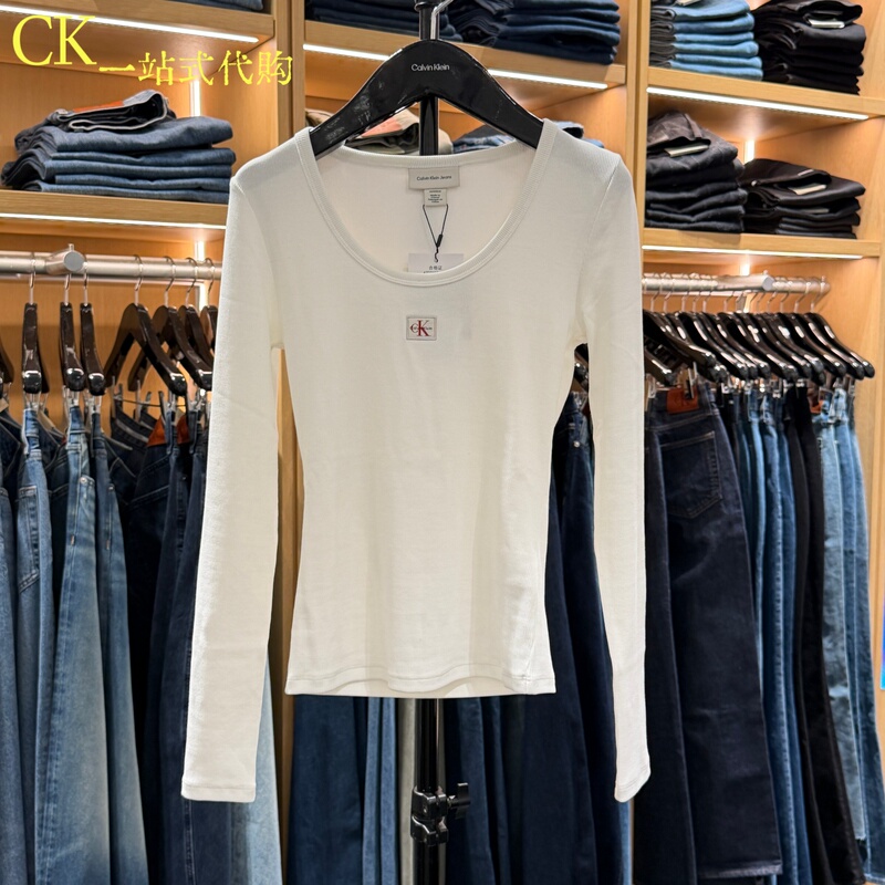 Calvin Klein/Ck Jeans Women's 2026 Autumn U-Neck Hot Girl Slim Fit Long Sleeve T-Shirt 47D218G Calvin Klein/Ck Jeans Women's 2026 Autumn U-Neck Hot Girl Slim Fit Long Sleeve T-Shirt 47D218G