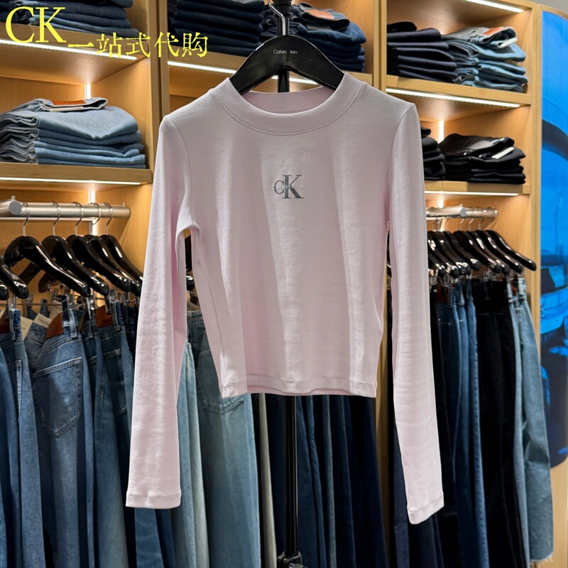 Calvin Klein/Ck Jeans Women's 2026 Autumn Slim Fit Round Neck Short Long Sleeve T-Shirt 47A803G