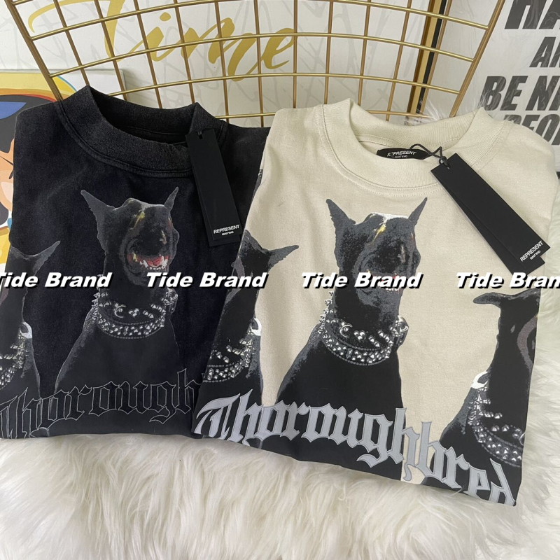 D Brand Official Store】Represent Fog Doberman Dog Washed and Distressed Short-Sleeve Printed Unisex Trendy Brand T-Shirt