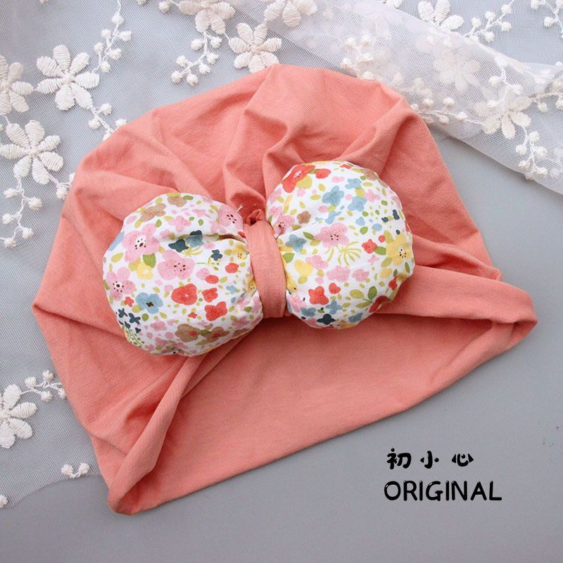 Korean baby cute cotton-filled bow tire cap infant thin section fontanelle cap baby cotton boneless cap