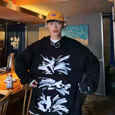 BLACK homemade spring hooded sweatshirt female Korean loose print student wild casual pullover top jacket jacket