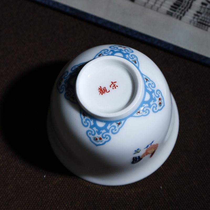 The View of song luck, jingdezhen ceramic tea set chicken cylinder cup lid bowl exquisite kunfu tea cups