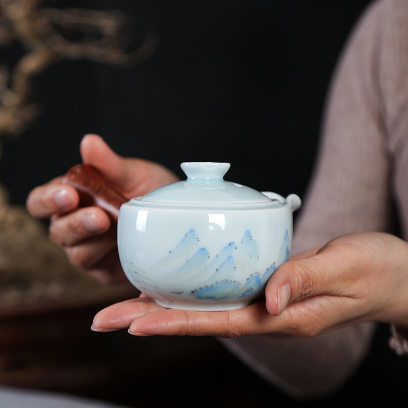 The View jingdezhen song celadon hand - made li jiangshan portable travel crack glass ceramic kung fu tea cups