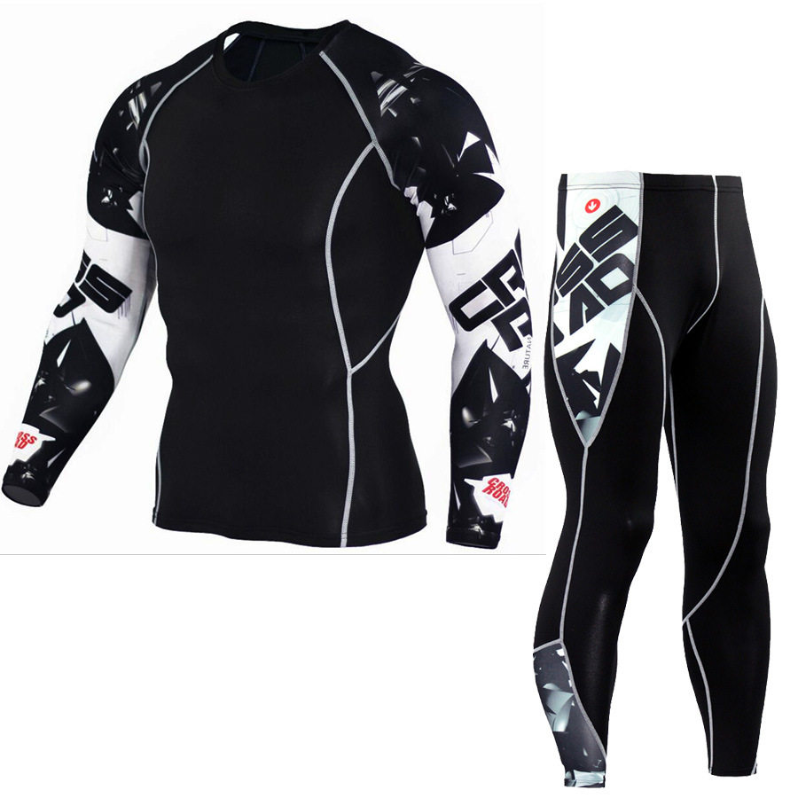 Men Rashguard Tracksuit Compression TShirts Pants Gym Tights