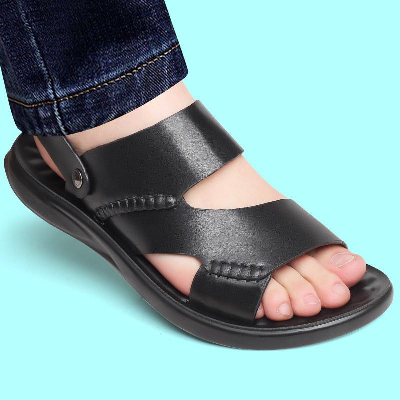 Spider King Sandals Men's New Summer Leather Slippers Men's Beach Shoes Trendy Casual Leather Sandals Wear Cool