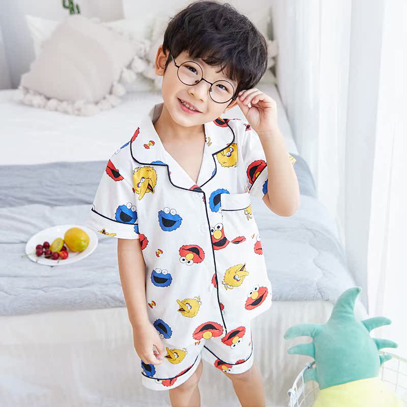 Childrens đồ ngủ mùa hè ngắn tay bông mô hình mỏng cô gái công chúa bé vừa boy phim hoạt hình quần áo nhà thiết.