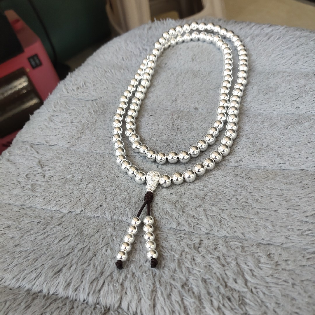 999 pure silver necklace with 108 Buddha beads necklace hollow pure silver necklace pure silver handmade 8mm hollow pure silver beads