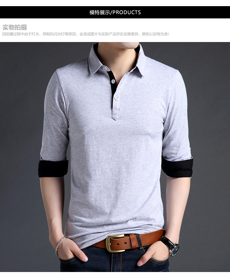 Áo thun nam mùa thu và phân bón cộng với áo thun cotton tay dài chất béo XL với ve áo và áo polo nhung trẻ trung áo thun nam đẹp